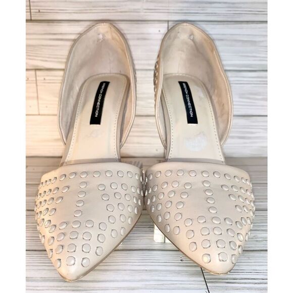 French Connection Forever Beige Studded Vegan Leather Heels S:8 - Picture 4 of 9